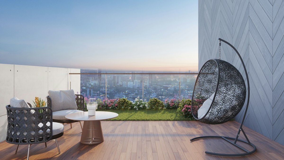 Rooftop balcony with city skyline view