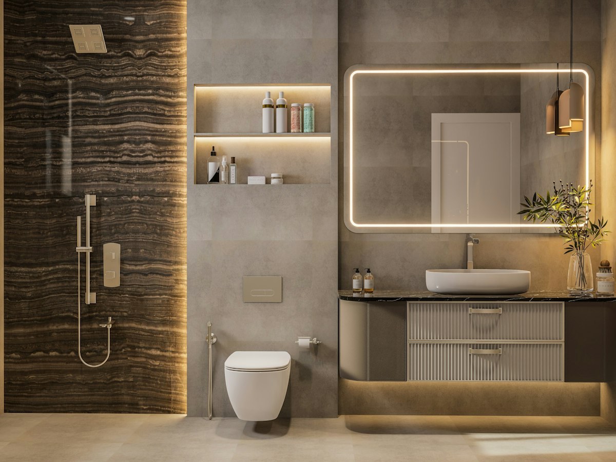 Bathroom vanity and shower detail