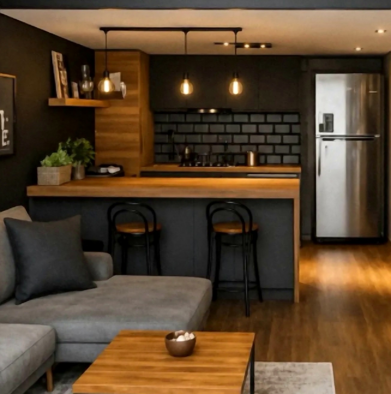 Modern modular kitchen with breakfast counter by Cut & Crafts Interiors