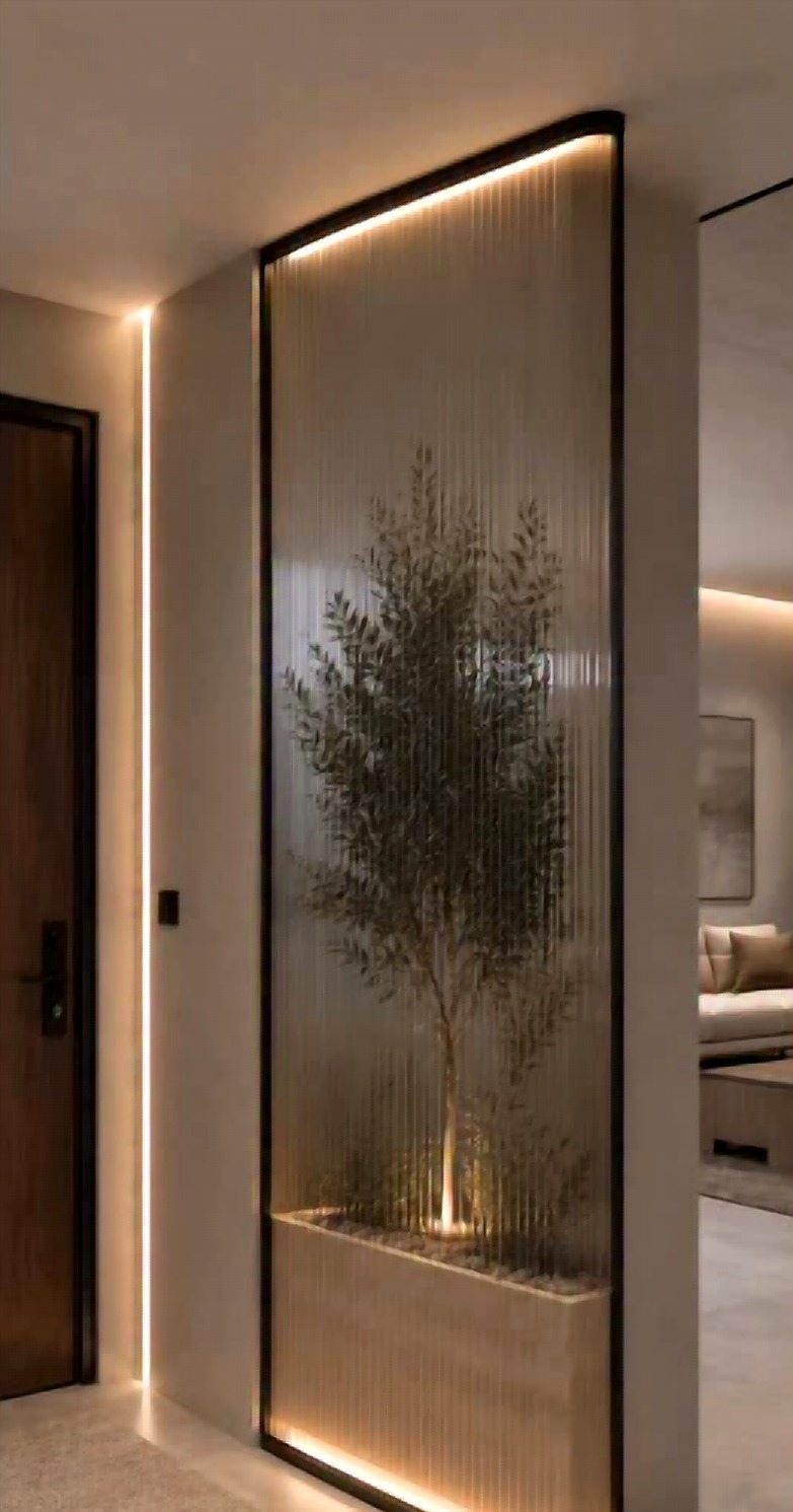 Decorative wood and glass partition