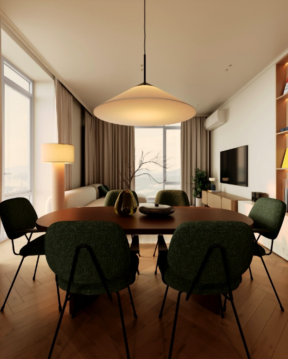 Modern living and dining space by Cut & Crafts Interiors