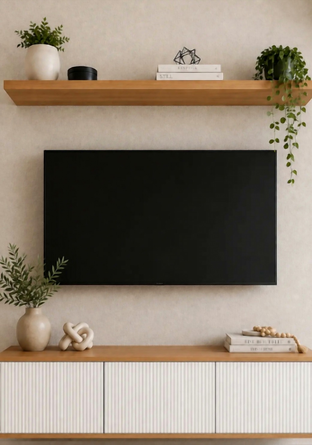 Floating TV unit with wood finish